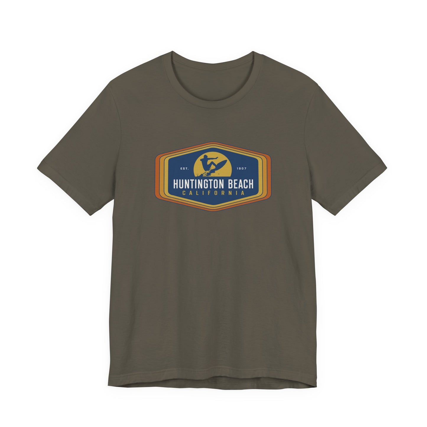 Huntington Beach Surfer Hexagon Retro Unisex Premium Modern Fit T-shirt