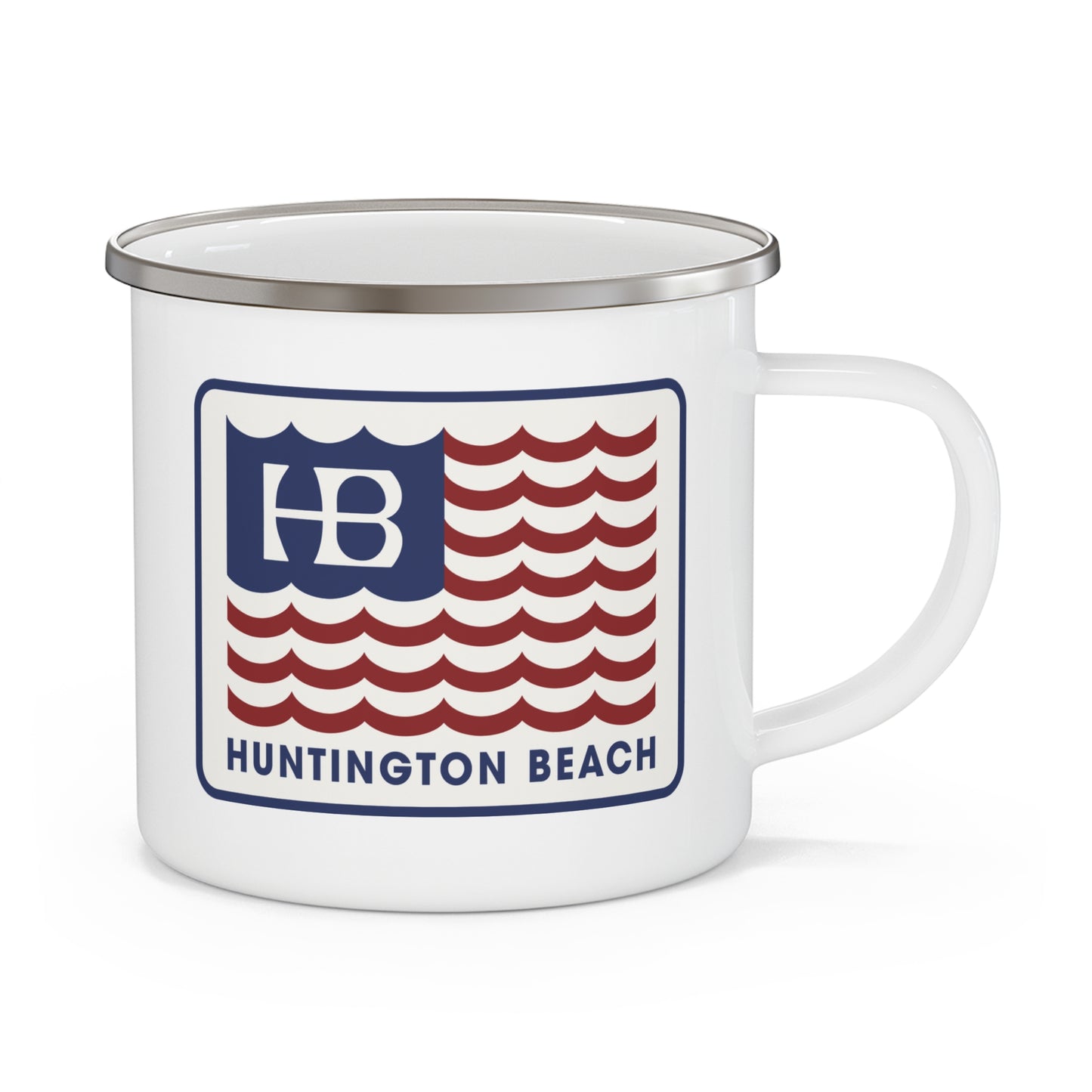 Huntington Beach USA Stars and Stripes Flag  Patriotic Enamel Mug