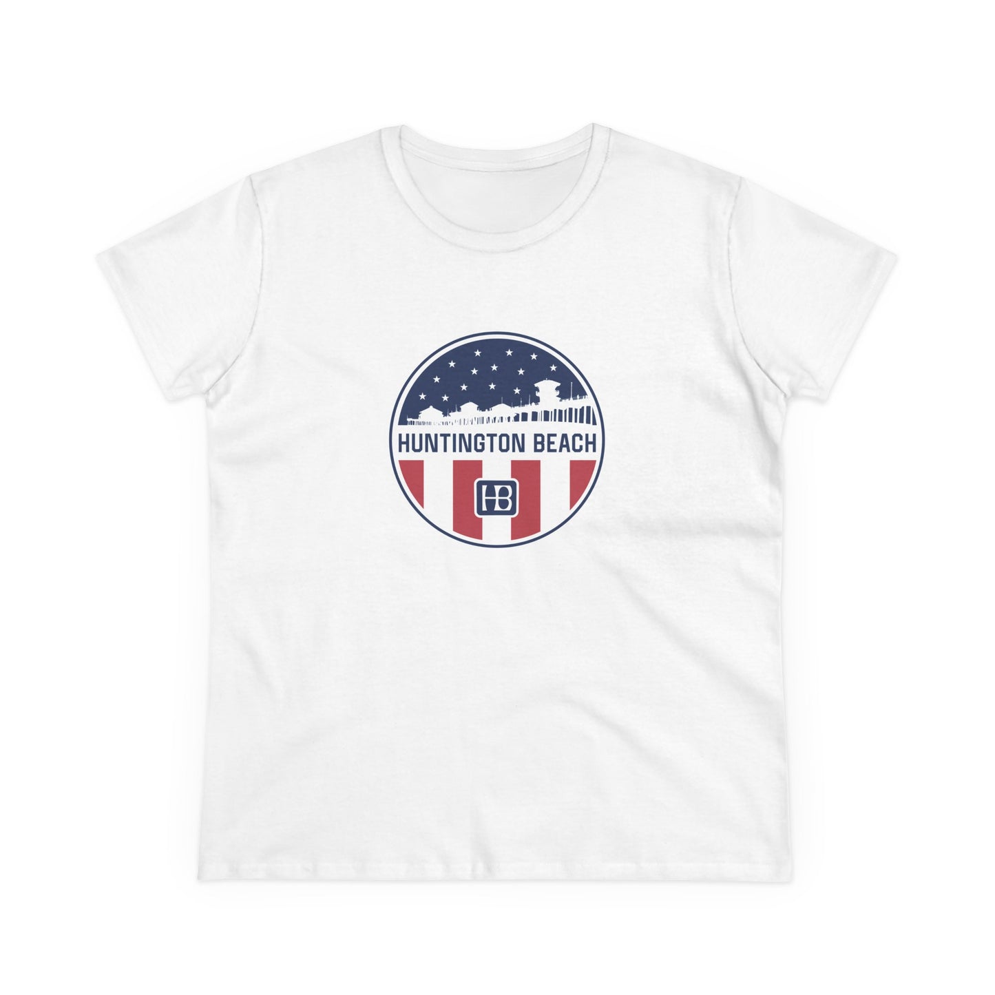 Huntington Beach Pier Stars and Stripes Women's Fit T-shirt