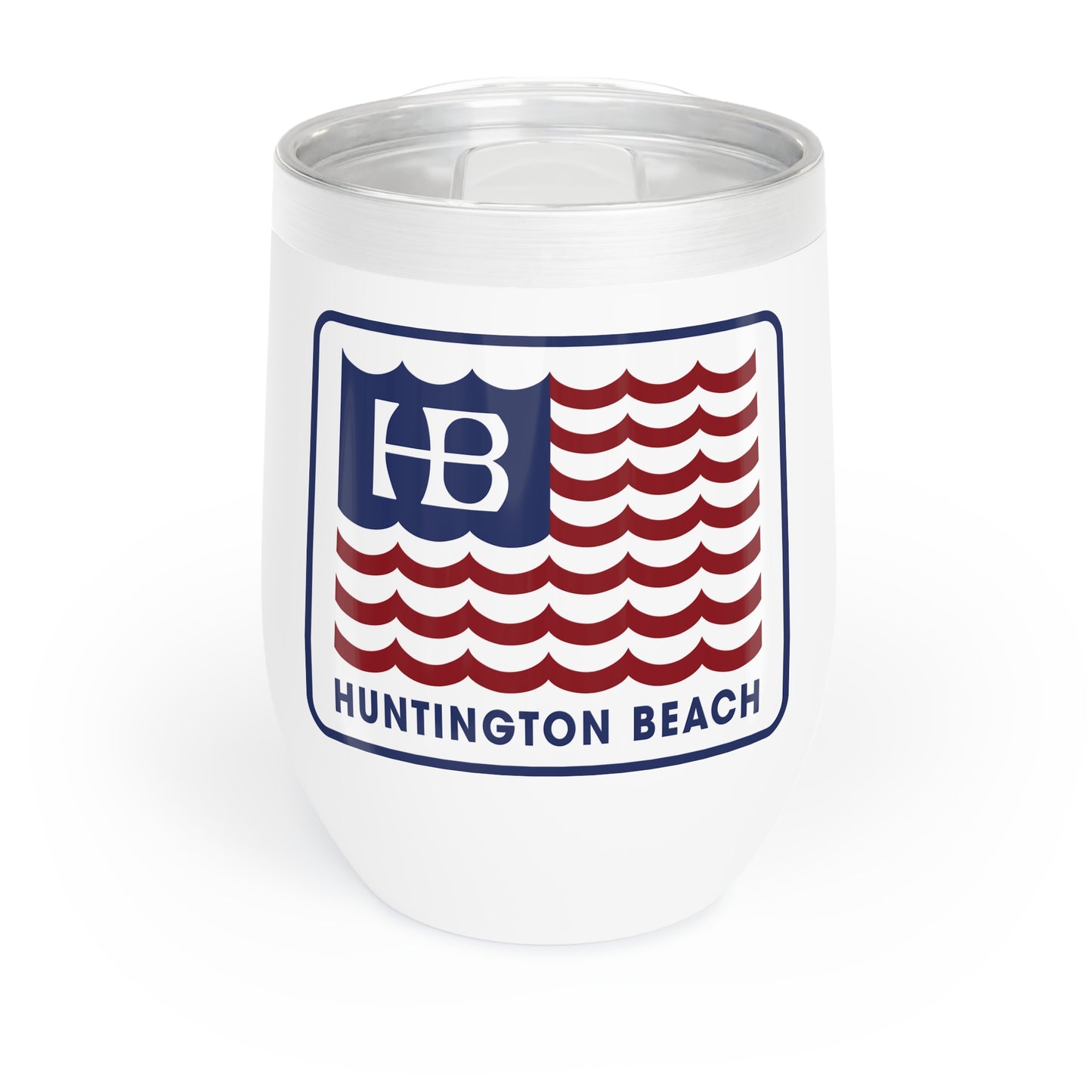 Huntington Beach Stars and Stripes USA Flag Design Wine Tumbler