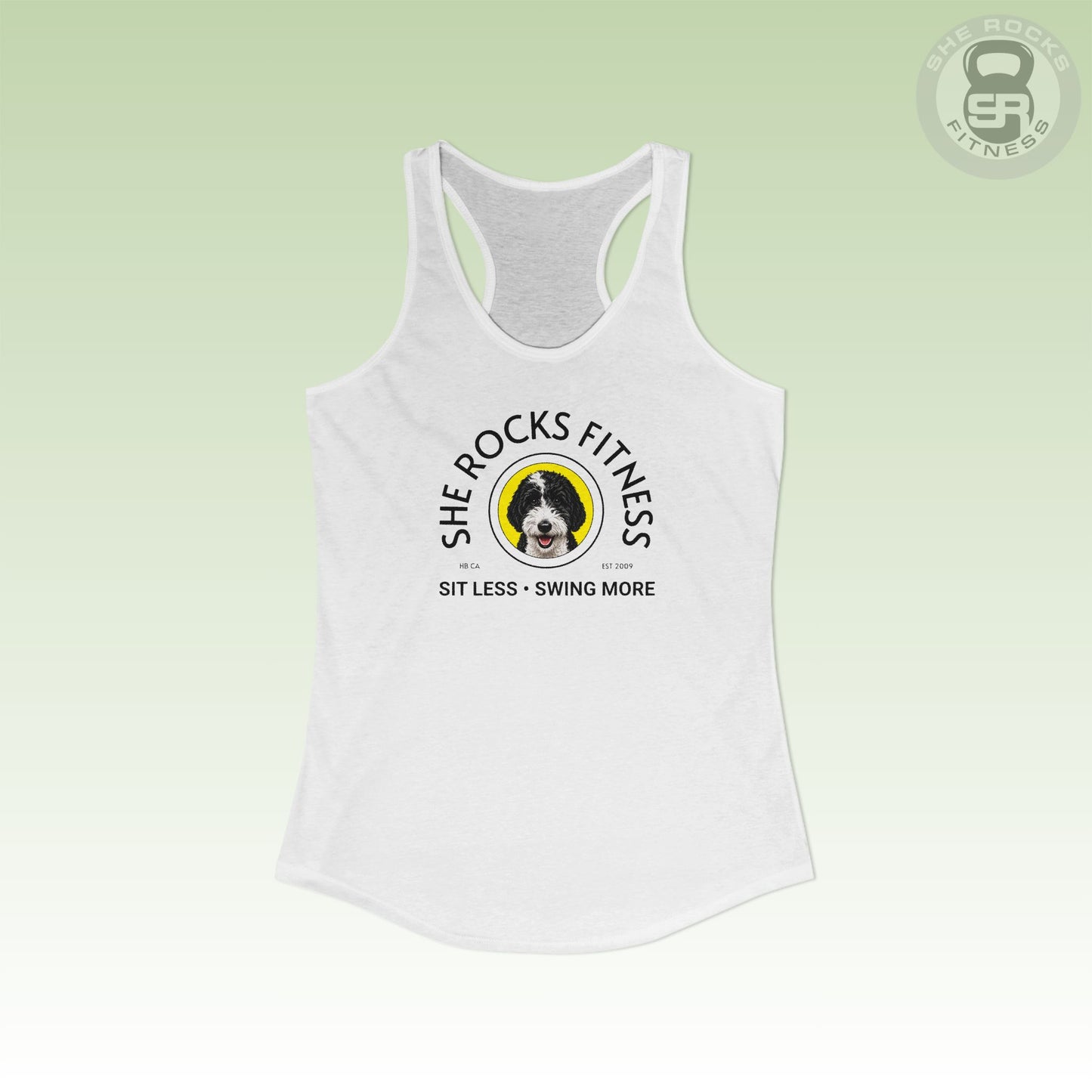 She Rocks Sit Less Swing More Racerback Tank
