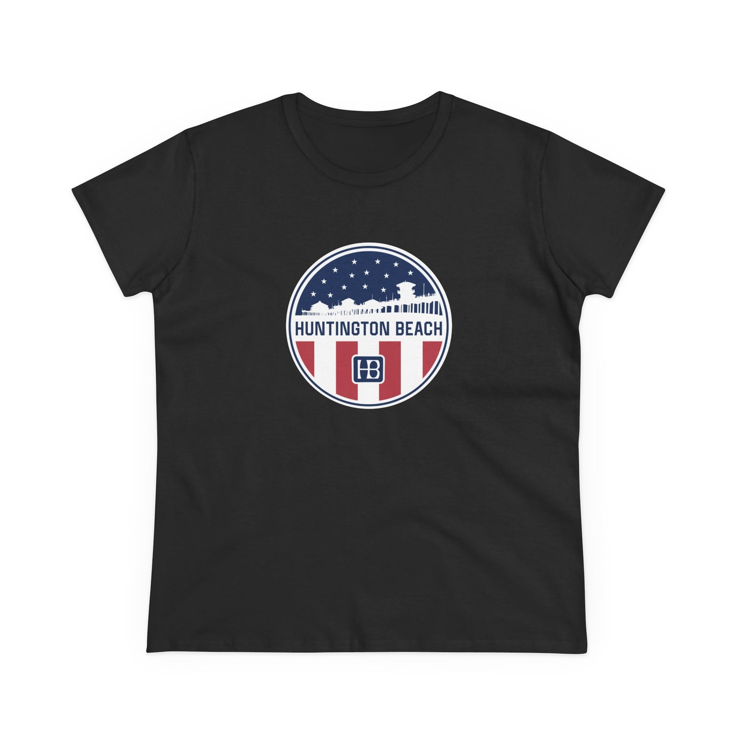 Huntington Beach Pier Stars and Stripes Women's Fit T-shirt