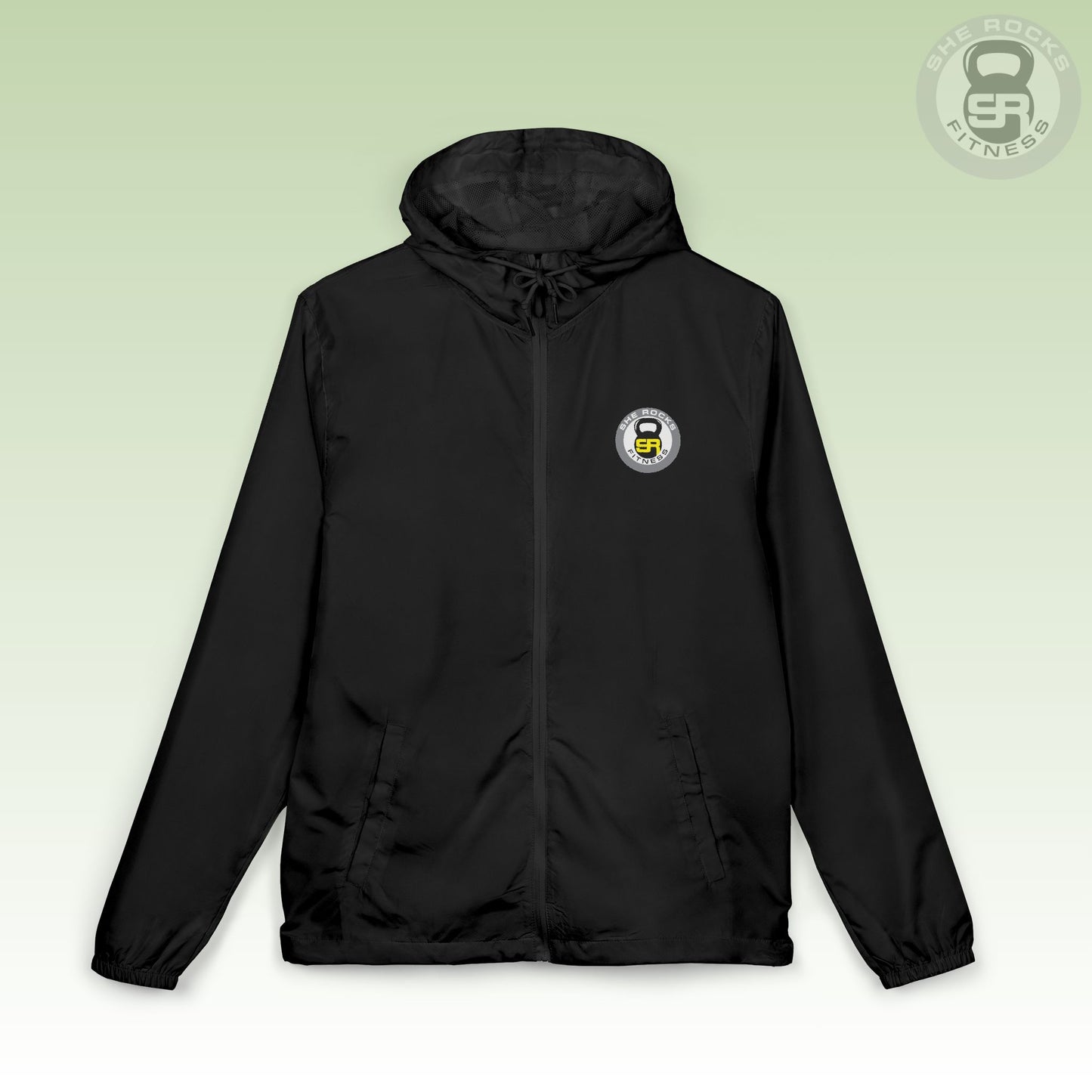 She Rocks Rays of Sunshine Full-Zip Hooded Windbreaker Jacket (Relaxed Unisex Fit)