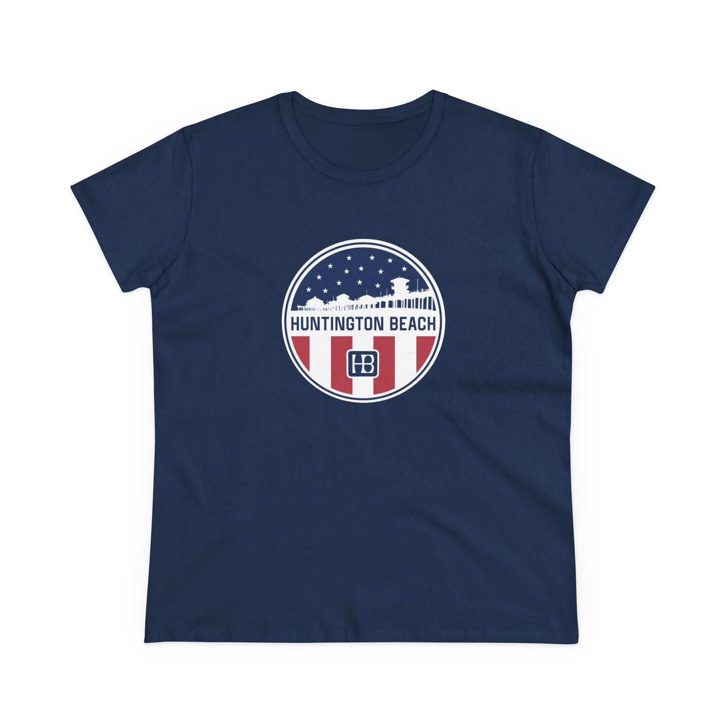 Huntington Beach Pier Stars and Stripes Women's Fit T-shirt
