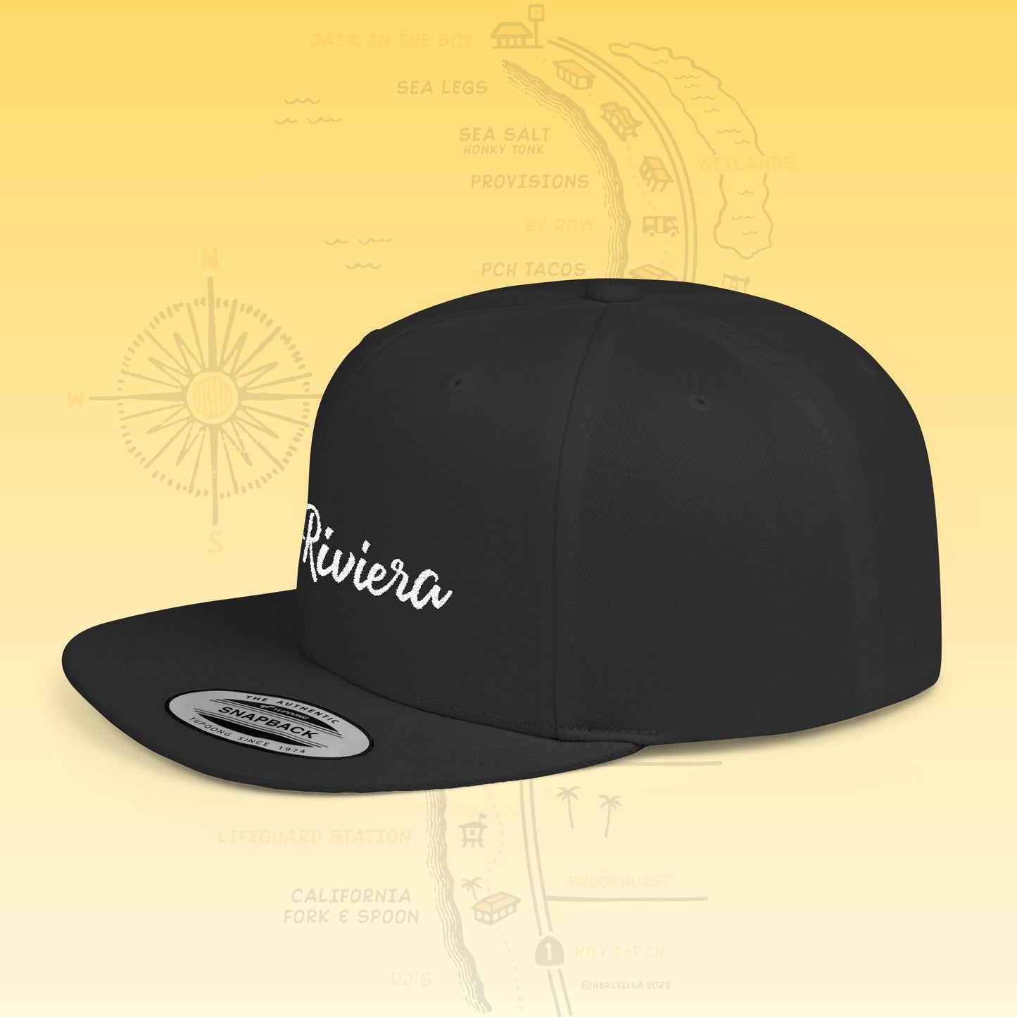 HB Riviera Flat Bill Snapback Hat with Embroidered Logo