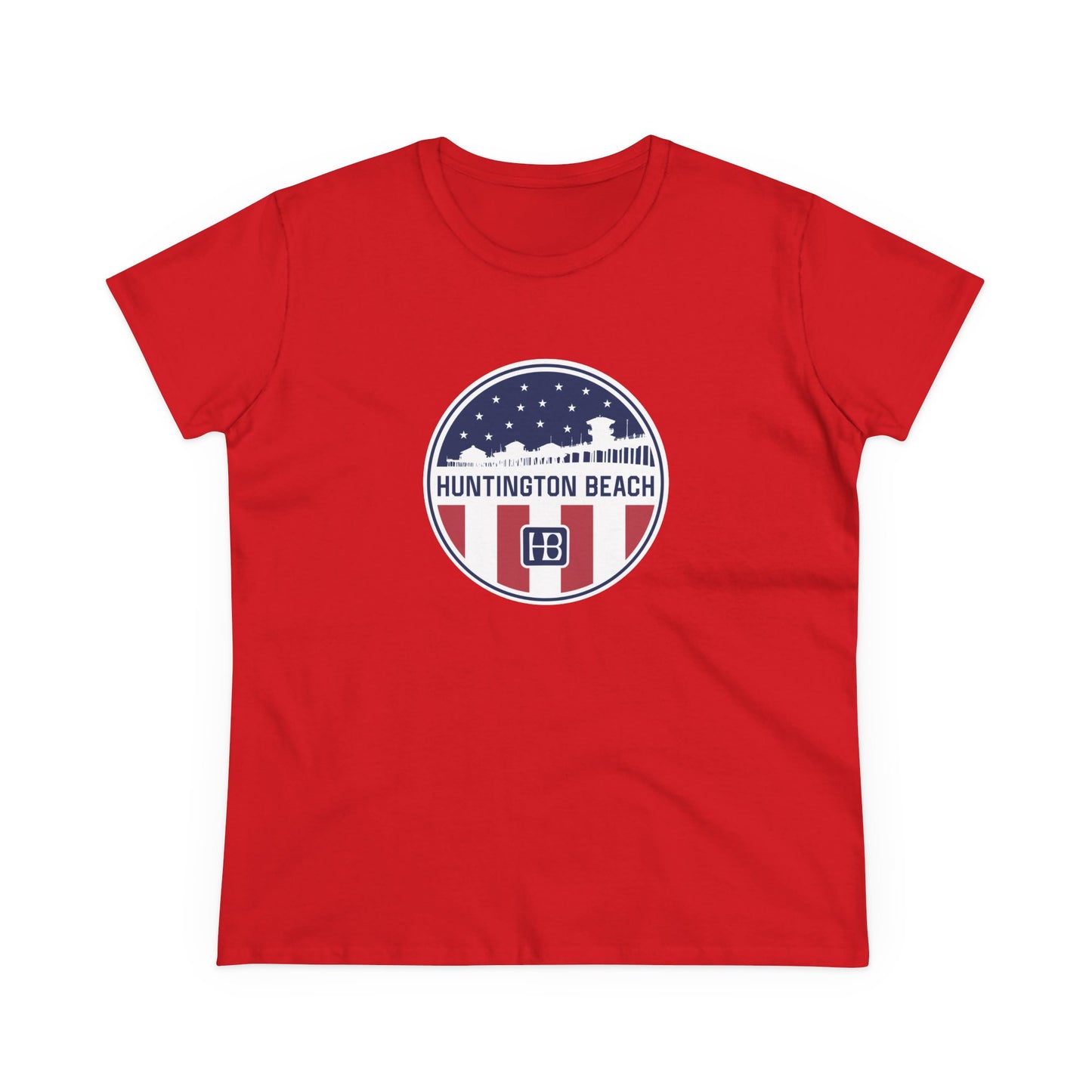 Huntington Beach Pier Stars and Stripes Women's Fit T-shirt
