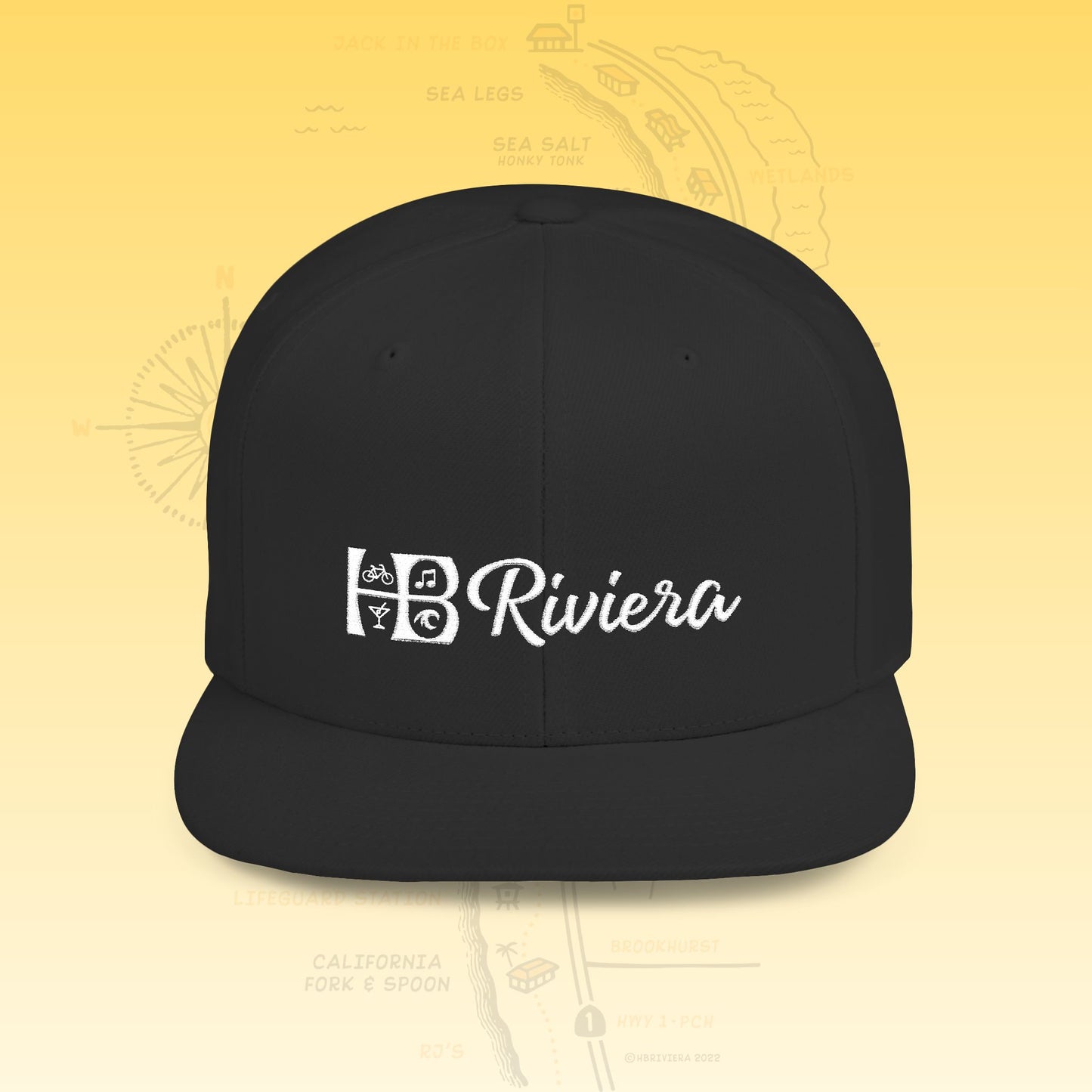 HB Riviera Flat Bill Snapback Hat with Embroidered Logo