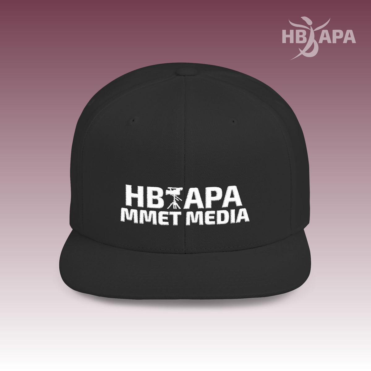 HBAPA MMET Media Flat Bill Snapback Hat with Embroidered Logo