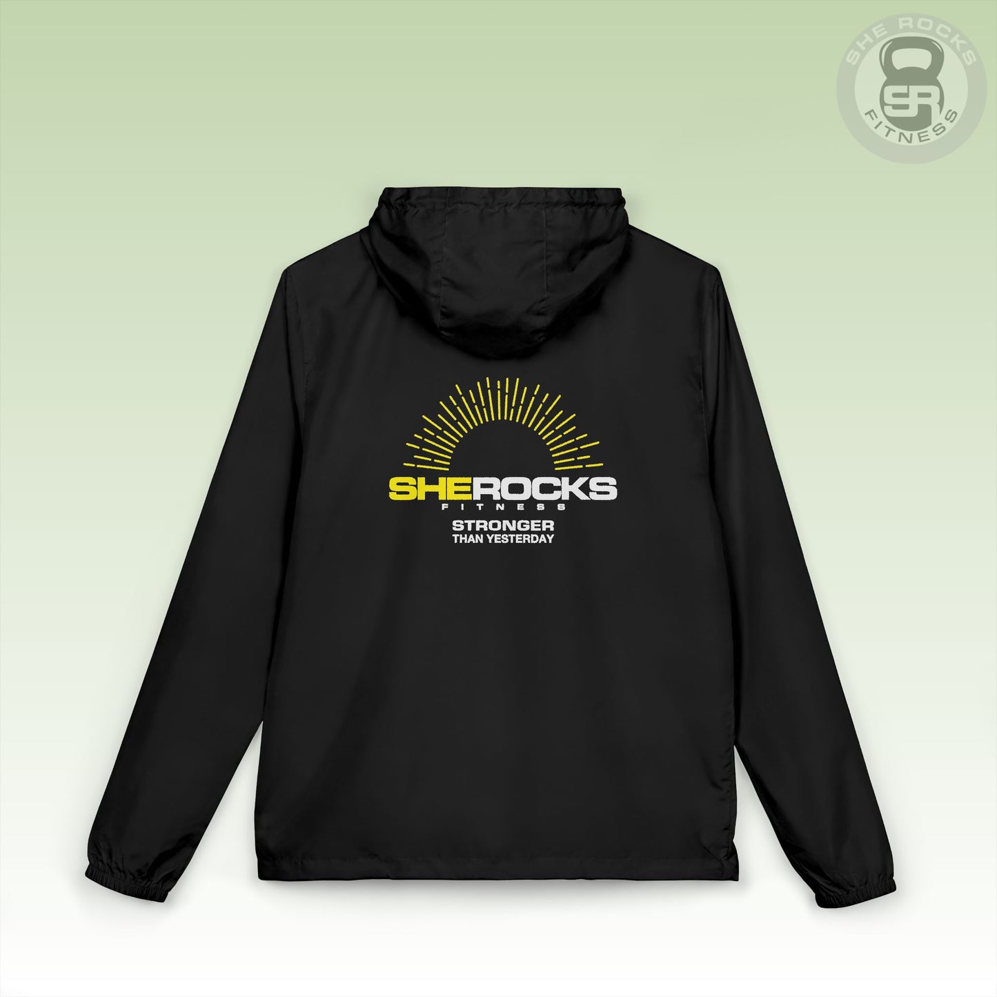 She Rocks Rays of Sunshine Full-Zip Hooded Windbreaker Jacket (Relaxed Unisex Fit)