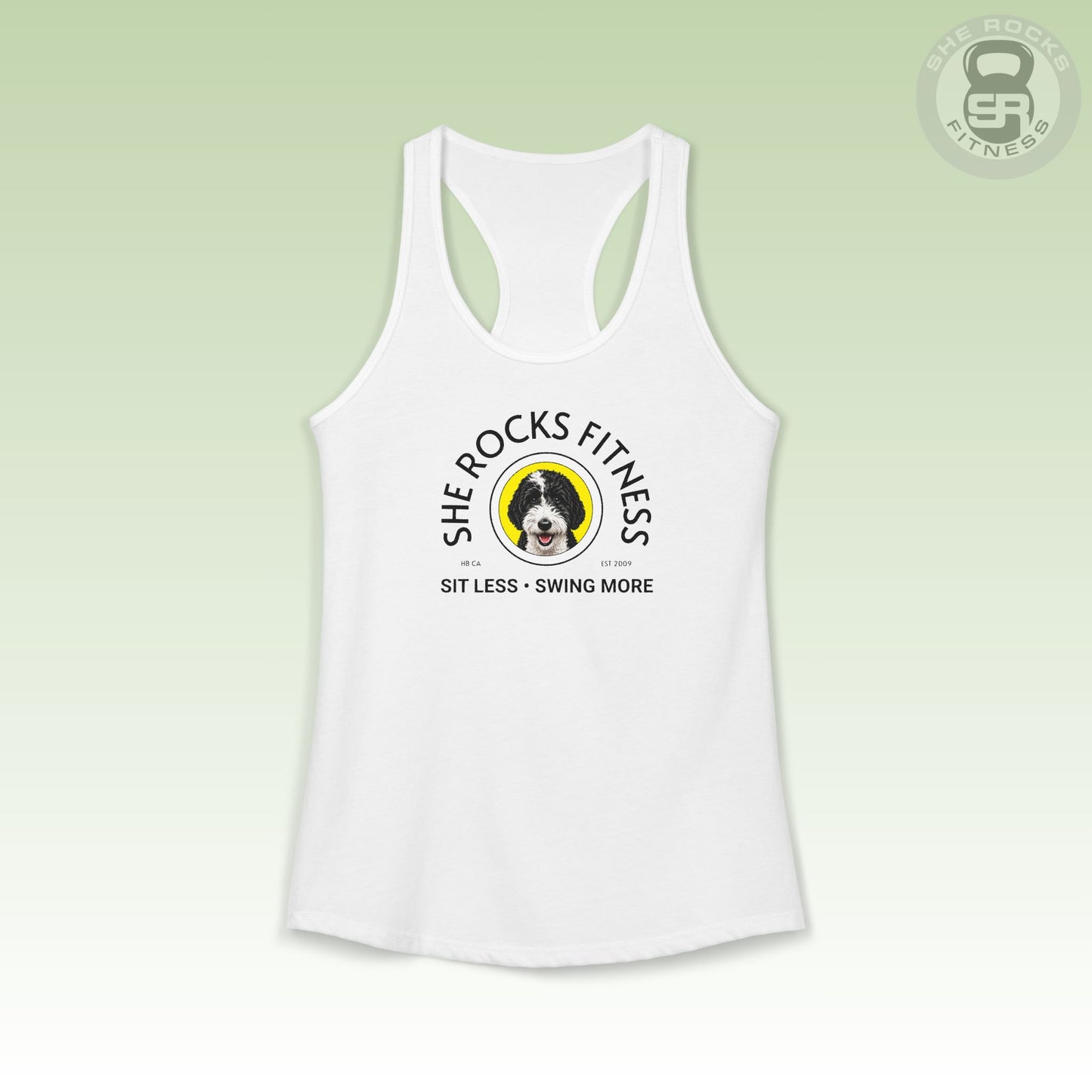 She Rocks Sit Less Swing More Racerback Tank