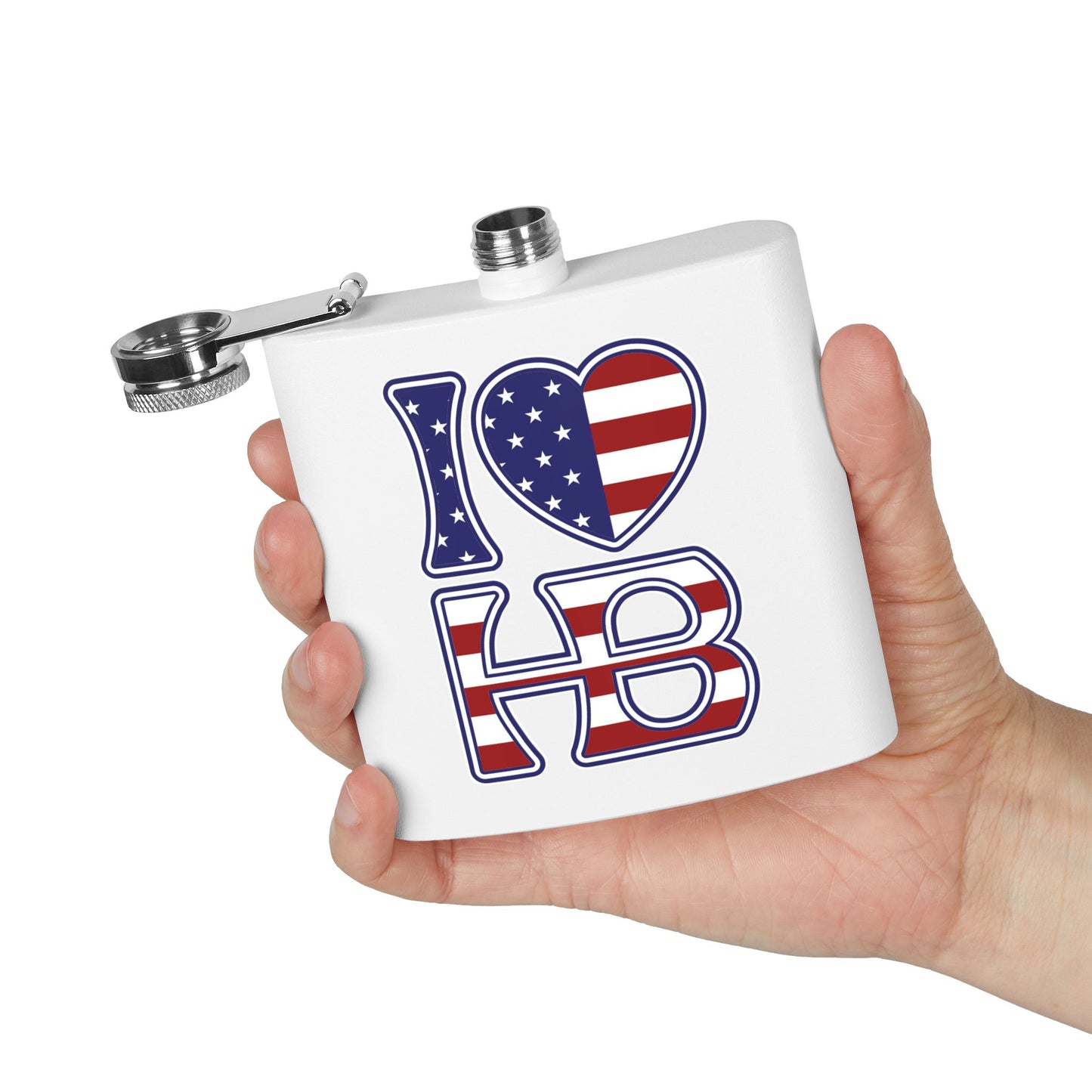 I Heart HB Stars and Stripes Stainless Steel Flask, 6oz