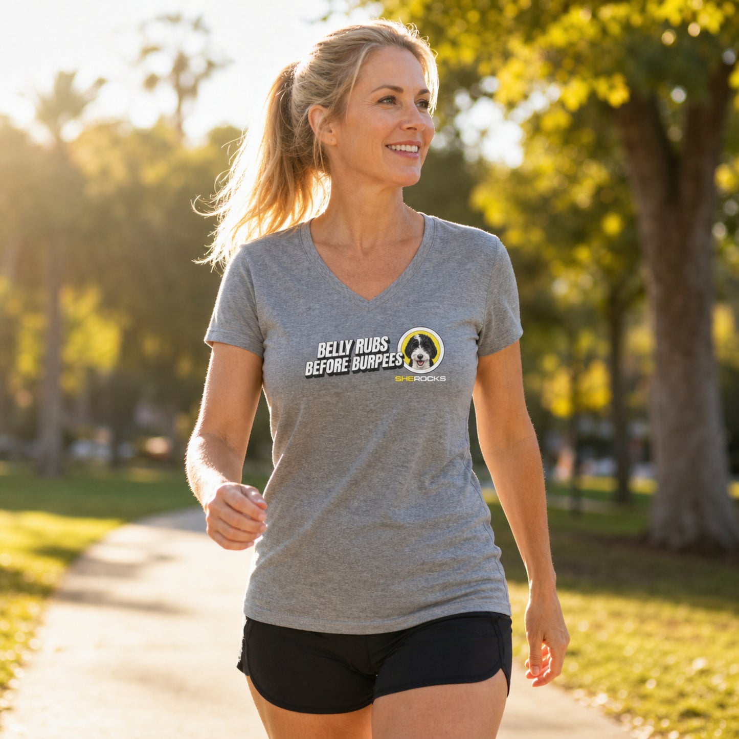 She Rocks Belly Rubs Before Burpees V-Neck T-shirt